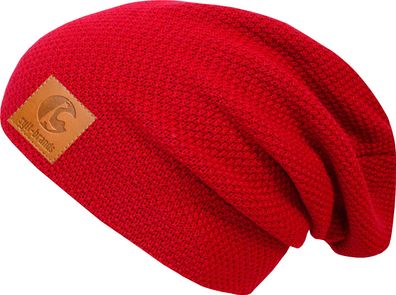 Sylt Brands Long Beanie Mütze in Rot mit Lederpatch (EU Produktion) - Exklusiv!