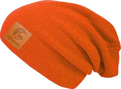 Sylt Brands Long Beanie Mütze in Orange mit Lederpatch (EU Produktion) - Exklusiv