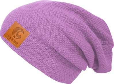 Sylt Brands Long Beanie Mütze in Violett mit Lederpatch (EU Produktion) - Exklusiv