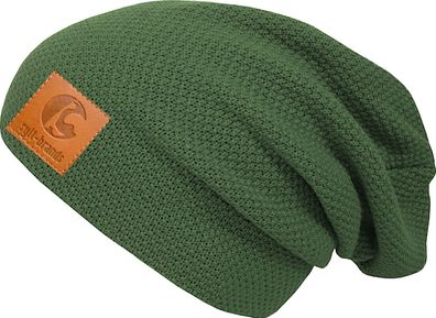 Sylt Brands Long Beanie Mütze in Olivgrün mit Lederpatch (EU Produktion) - Exklusiv