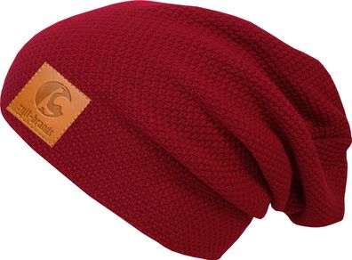 Sylt Brands Long Beanie Mütze in Bordo mit Lederpatch (EU Produktion) - Exklusiv