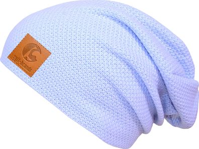 Sylt Brands Long Beanie Mütze in Babyblau mit Lederpatch (EU Produktion) - Exklusiv