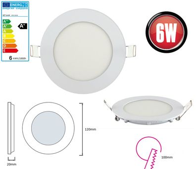 5x 6W LED Panel Einbaustrahler Spot Einbauleuchte Kaltweiß 6500K 380 Lumen Deckenl