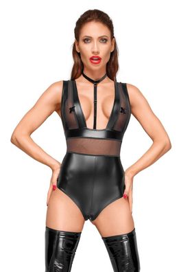 Powerwetlook Body mit Tülleinsätzen und Choker aus zartem Samt F183 von Noir Handmade