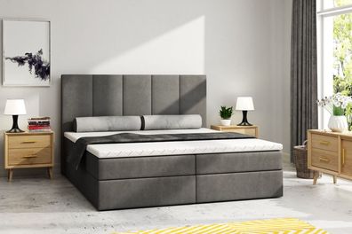 Boxspringbett Salo 180x200 Grau H3, Stauraum, Samtstoff, Montage Topper