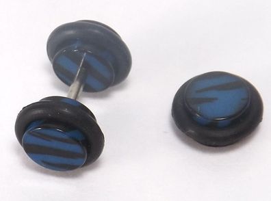 Fake Plug -TIGERMUSTER - BLAU/ Schwarz - 1,2mm - für normales Ohrloch-INKgrafiX®