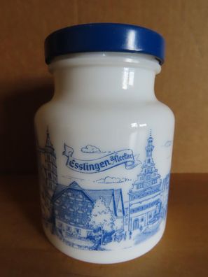 Gefäß Schale mit SchraubDeckel weiß mit Druck Esslingen Neckar Hengstenberg