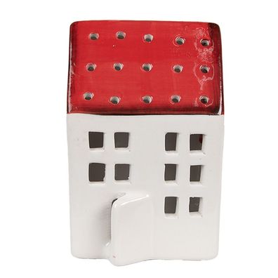 Clayre & Eef Dekorationsfigur Haus 8x7x12 cm Weiß Rot Kunststoff (Gr. 8x7x12 cm)