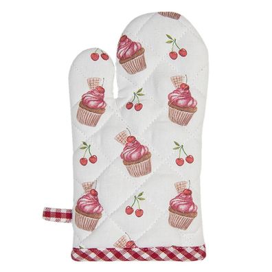 Clayre & Eef Kinderofenhandschuh 12x21 cm Rot Rosa Baumwolle Cupcakes (Gr. 12x21 cm)