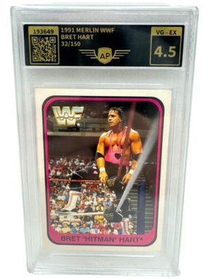 BRET HART Hitman - WWF WWE Merlin Card 1991 AP graded no PSA INKgrafix Toys A241