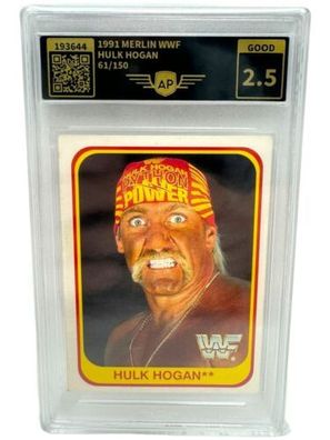 HULK HOGAN GOOD WWF WWE Merlin Card 1991 AP graded no PSA - INKgrafix Toys A241