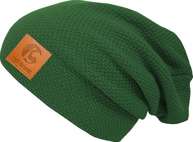 Sylt Brands Long Beanie Mütze in Grün mit Lederpatch (EU Produktion) - Exklusiv