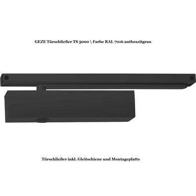 GEZE Türschließer TS 5000 inkl. Gleitschiene & Montageplatte RAL 7016 anthrazit