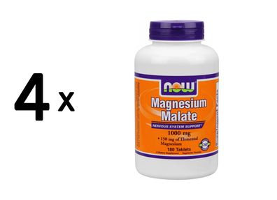 4 x Now Foods Magnesium Malate 1000mg (180 tabs)