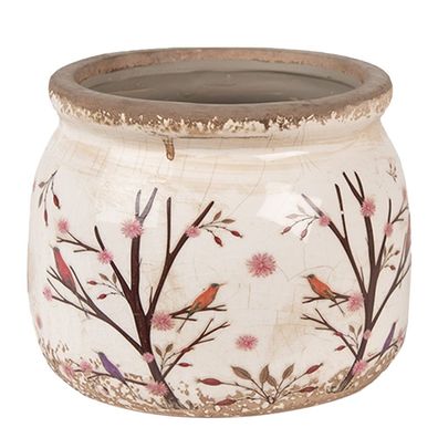 Clayre & Eef Blumentopf Ø 12x10 cm Beige Braun Keramik Zweigen (Gr. Ø 12x10 cm)