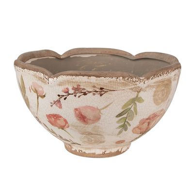 Clayre & Eef Blumentopf Ø 21x12 cm Beige Rosa Keramik Blumen (Gr. Ø 21x12 cm)