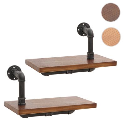 2er-Set Wandregal HWC-N29, Hängeregal Regal, Industrial Stahl Massiv-Holz 29x45x25cm
