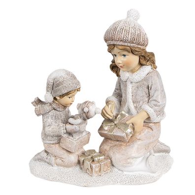 Clayre & Eef Dekorationsfigur Kinder 15 cm Beige Kunststoff (Gr. 13x7x15 cm)