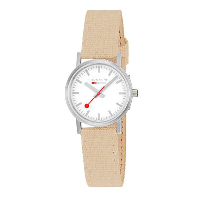 Mondaine Damen Armbanduhr Classic 30mm, Beige Textiluhr, A658.30323.17SBK