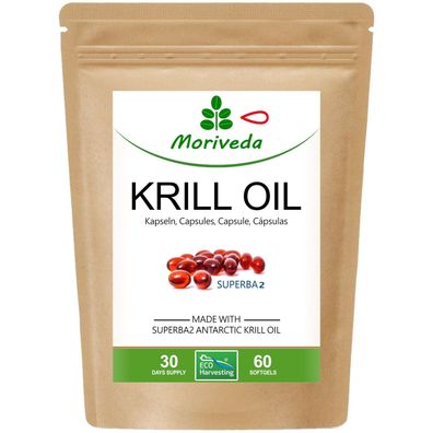 MoriVeda® Superba Krillöl Kapseln, Omega 3 Öl,100% antarktisches Krillöl, 60 Softgels