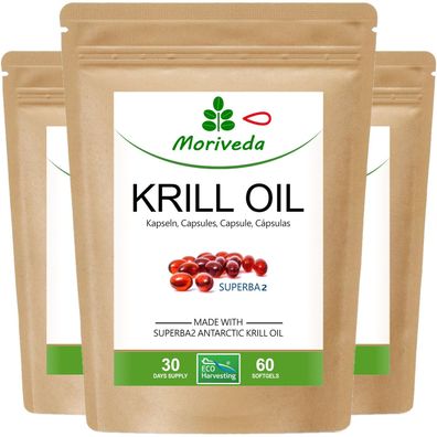 MoriVeda® Superba Krillöl Kapseln, Omega 3, 100% antarktisches Krillöl, 180 Softgels