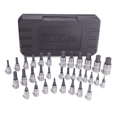 Tacklife 33 Stücke Torx- und Sechskant-Einsätze 1/4" 3/8" 1/2" S2 und Cr-V Stahl