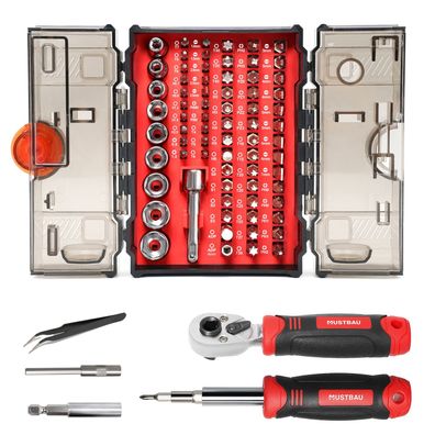 Mustbau 78-teilige Ratschenschraubendreher-Set, aus Stahl,
