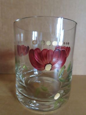 Trinkglas Wasserglas mit Gravur und Bemalung Blumen (Whiskyglas)