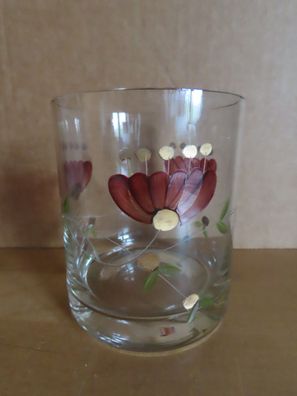 Trinkglas Wasserglas mit Gravur und Bemalung 3 Blumen (Whiskyglas)