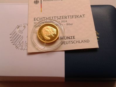 Original 20 euro 2024 Deutschland Biber F (Stuttgart) 3,89g Gold 9999er