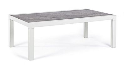 Couchtisch Kledi 120x70x43cm aus Aluminium Weiß Grau für Innen- und Außenbereich