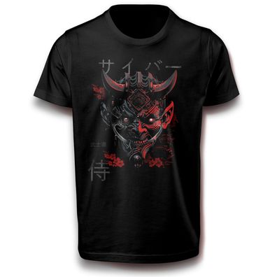 Cyberpunk Oni-Masken Japan Folklore Samurai Mecha Android Punk T-Shirt Baumwolle