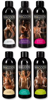 Magoon 6 x 200 ml Massage-Öle Vanille - Jasmin - Indisch - Love - Oriental