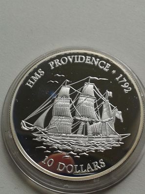 Original 10 Dollars 2001 PP Fiji HMS Providence in Münzkapsel - Silbermünze