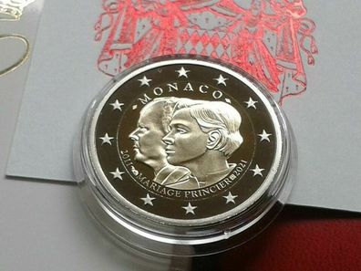 Original 2 euro 2021 PP Monaco 10. Jahrestag Hochzeit Albert und Charlene im Etui