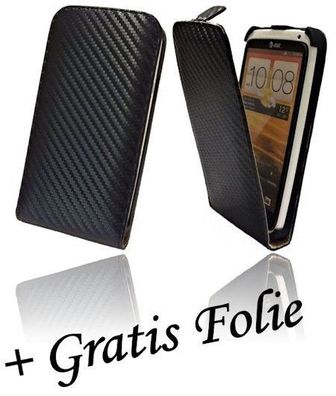 Carbon Tasche für HTC One X Klapphülle Flip-Tasche / / Schwarz - 1011