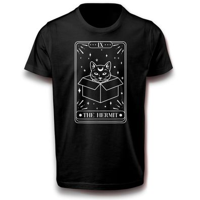 Tarot Karte Hermit der Einsiedler Katze Tier Kater T-Shirt Baumwolle Hexe Halloween