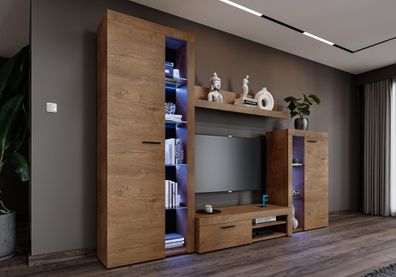 FURNIX Mediawand Alvor Wohnwand TV-Lowboard Highboard Vitrine 4-tlg 270 cm Lefkas