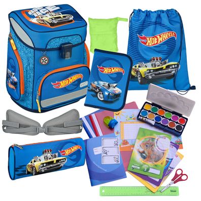Scooli Schulranzen HOT WHEELS 19 Teile-Set Cars Autos inkl. Hüftgurt und viel Zubehör