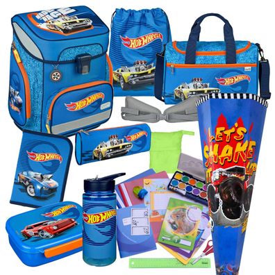 Scooli Schulranzen HOT WHEELS mit Schultüte und vielem mehr 23 Teile-Set Cars Autos
