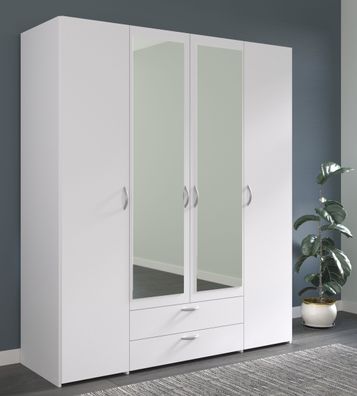 Parisot Daily 3 Eleganter Kleiderschrank 4-türig in Weiß mit Spiegel 160x185x51cm