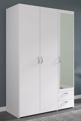 Daily 4 Parisot Eleganter Kleiderschrank 3-türig in Weiß mit Spiegel 120x185x51 cm