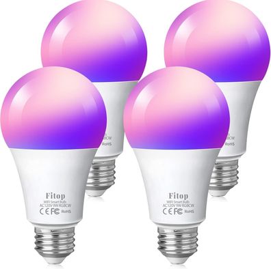 Fitop Smart Light Bulbs, immable RGB Bulb,9W E26 Light Bulbs, ompatible with Alexa/Go