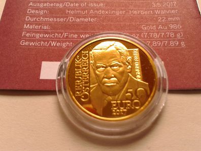 50 euro 2017 PP Österreich Sigmund Freund Psychotherapie 7,89g Gold 986er Dukatengold