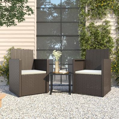 vidaXL 3-tlg. Garten-Sofagarnitur mit Kissen Schwarz Poly Rattan