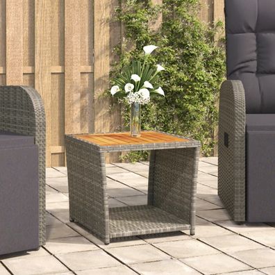 vidaXL Beistelltisch mit Holzplatte Grau Poly Rattan & Akazienholz