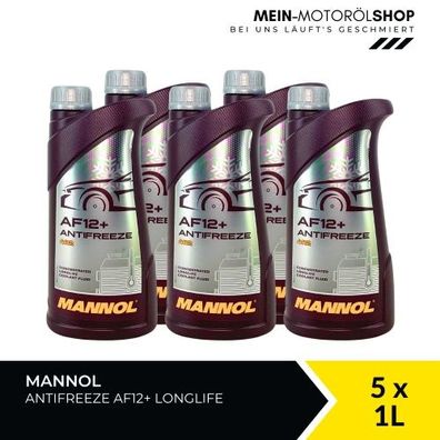 Mannol Antifreeze AF12+ Longlife Frostschutz Konzentrat 5x1 Liter