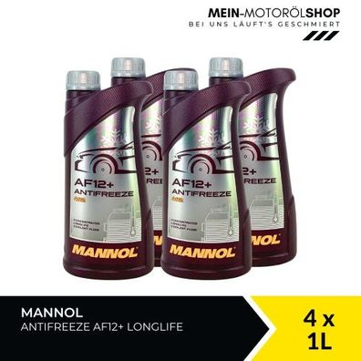 Mannol Antifreeze AF12+ Longlife Frostschutz Konzentrat 4x1 Liter