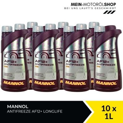 Mannol Antifreeze AF12+ Longlife Frostschutz Konzentrat 10x1 Liter