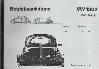 Bedienungsanleitung VW Käfer 1302 und 1302 S, Volkswagen, Auto, PKW, Oldtimer